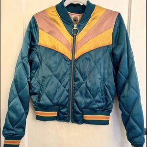 Classic Rock Couture -Rising Sun Jacket | Navy Blue Quilted 70s style Bomber